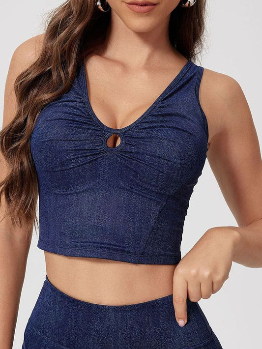 BUYCO Female Denim Hollow Out Fitted U Collar Tank