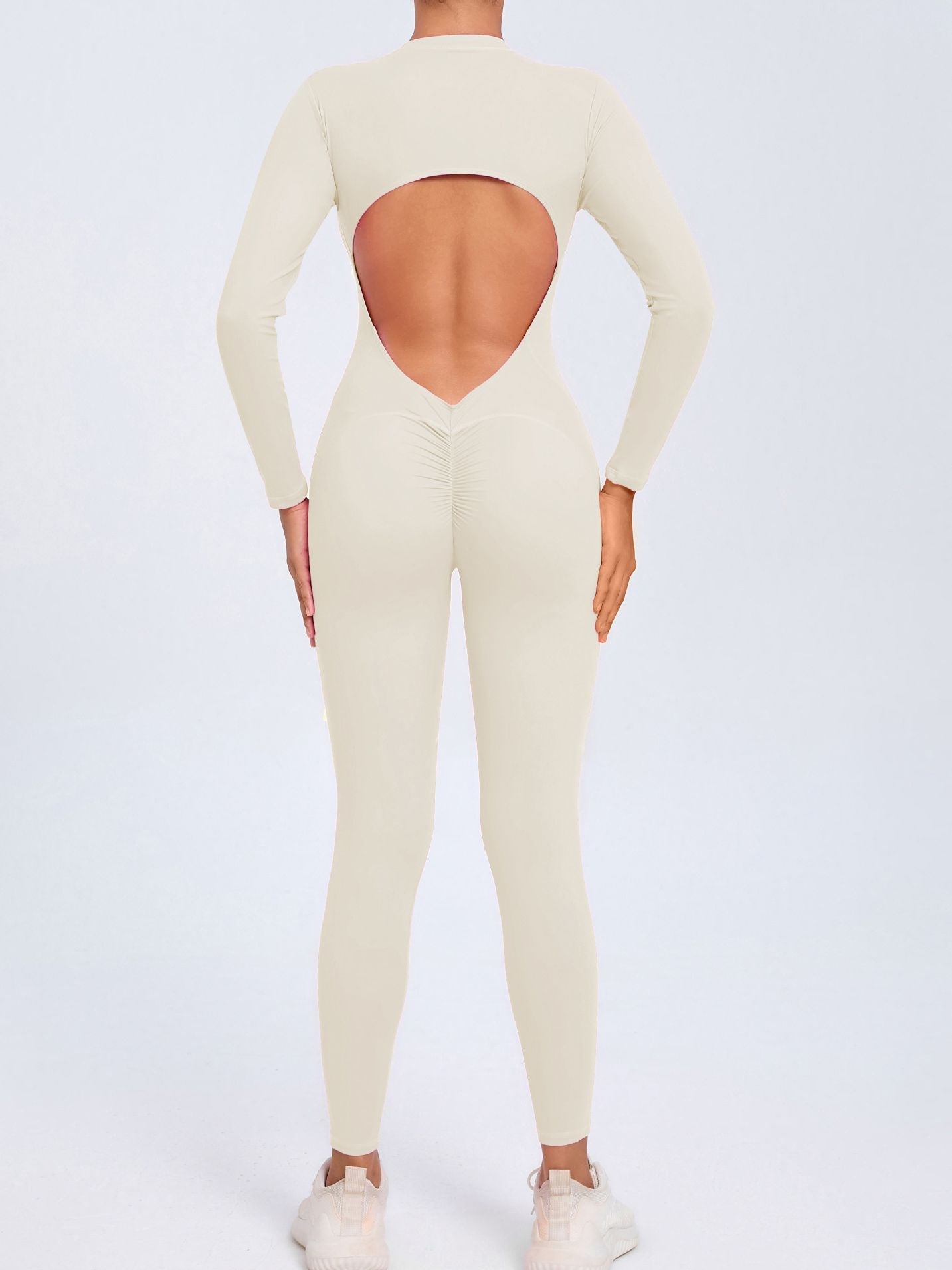 BUYCO Female Backless Zipper Hollow Out Ruched Back Jumpsuit