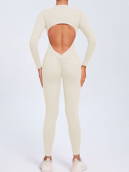 BUYCO Female Backless Zipper Hollow Out Ruched Back Jumpsuit