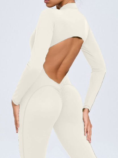 BUYCO Female Backless Zipper Hollow Out Ruched Back Jumpsuit