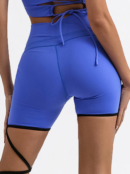 BUYCO Female Contrast Color Lace-up Quick Dry Elastic Tight High-rise Shorts