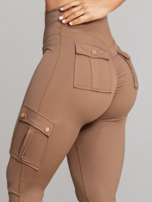 BUYCO Female Pocket Ruched Back High-rise Cargo Style Leggings