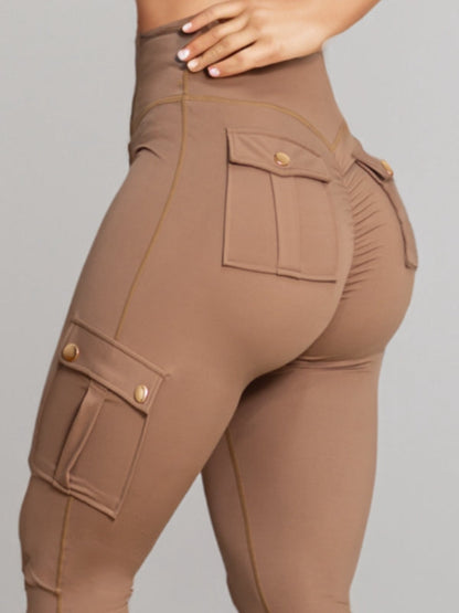 BUYCO Female Pocket Ruched Back High-rise Cargo Style Leggings