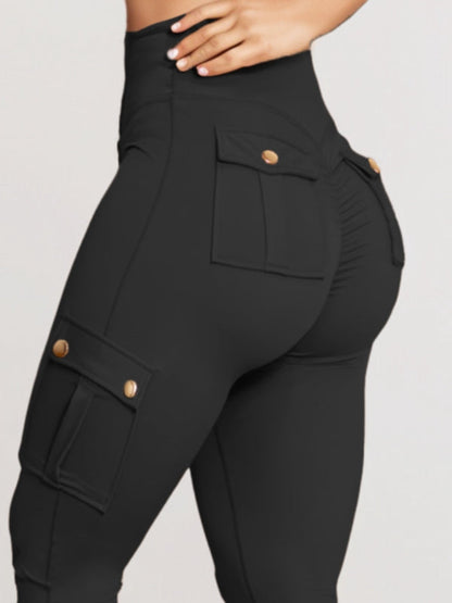 BUYCO Female Pocket Ruched Back High-rise Cargo Style Leggings