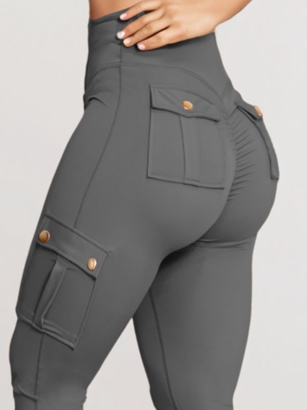 BUYCO Female Pocket Ruched Back High-rise Cargo Style Leggings