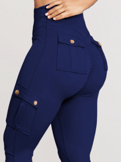 BUYCO Female Pocket Ruched Back High-rise Cargo Style Leggings