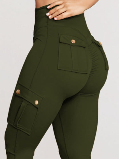 BUYCO Female Pocket Ruched Back High-rise Cargo Style Leggings