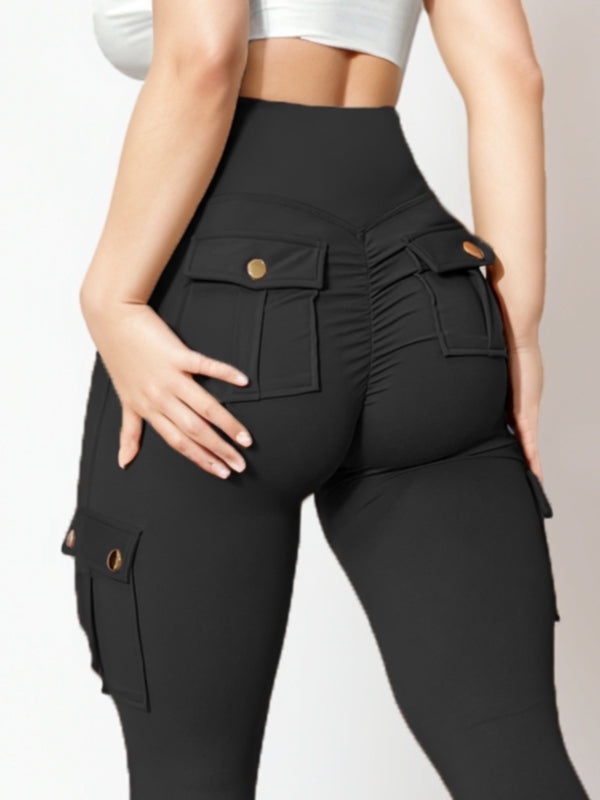 BUYCO Female Pocket Ruched Back High-rise Cargo Style Leggings