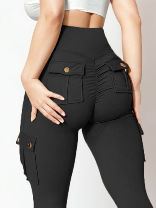 BUYCO Female Pocket Ruched Back High-rise Cargo Style Leggings