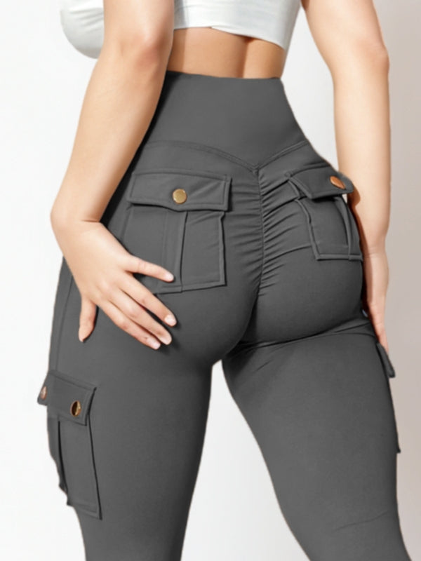 BUYCO Female Pocket Ruched Back High-rise Cargo Style Leggings