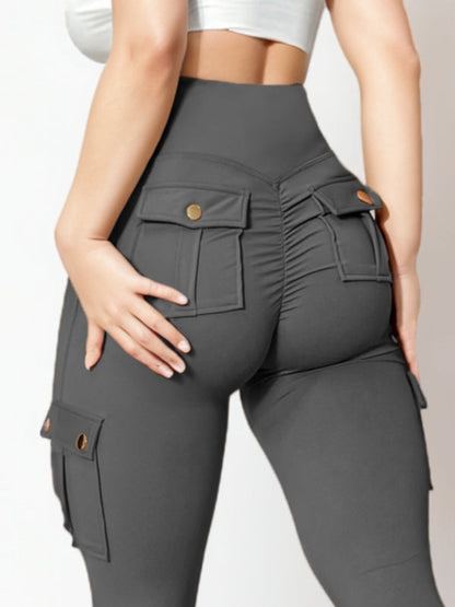 BUYCO Female Pocket Ruched Back High-rise Cargo Style Leggings