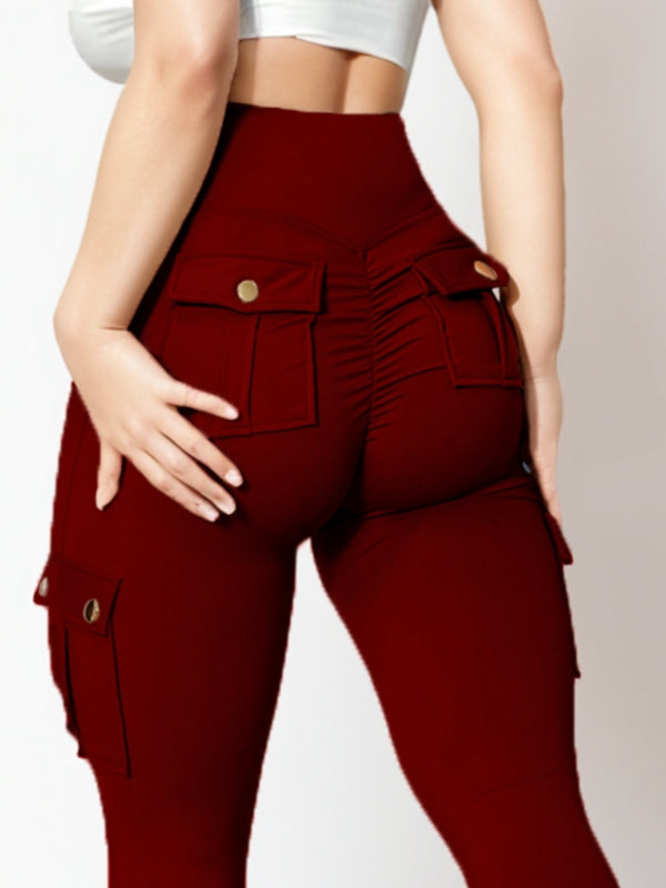 BUYCO Female Pocket Ruched Back High-rise Cargo Style Leggings