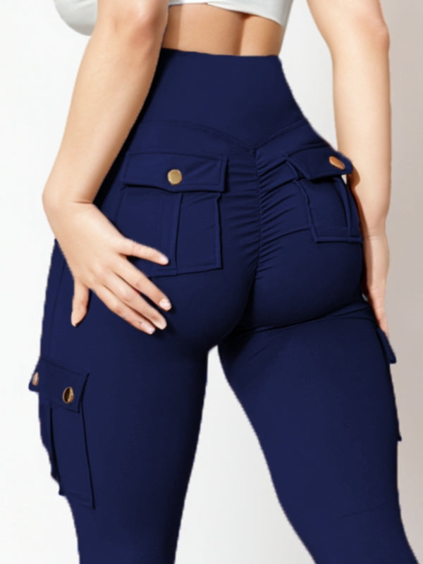 BUYCO Female Pocket Ruched Back High-rise Cargo Style Leggings