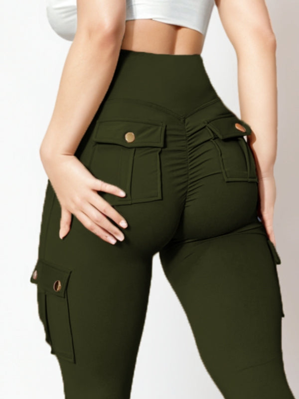 BUYCO Female Pocket Ruched Back High-rise Cargo Style Leggings