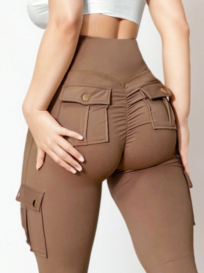 BUYCO Female Pocket Ruched Back High-rise Cargo Style Leggings