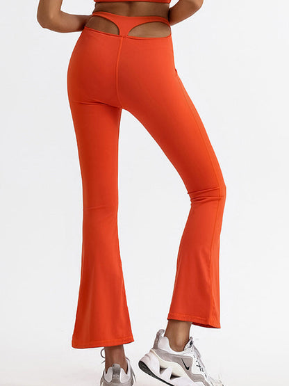 BUYCO Female Solid Color High-waisted Hollow Out Flare Pants