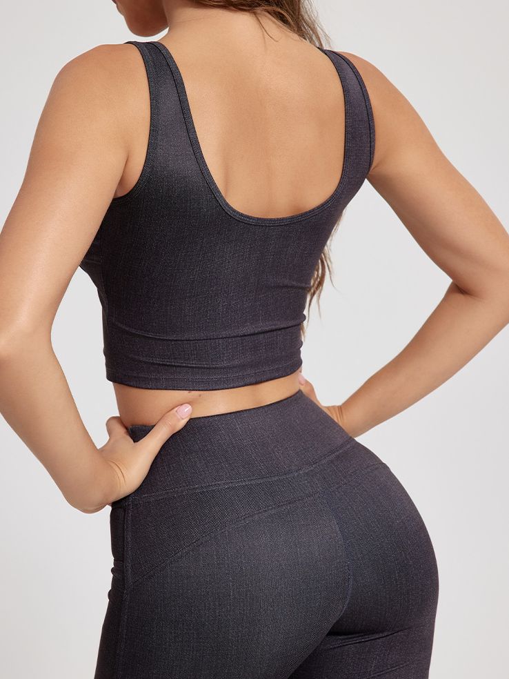 BUYCO Female Denim Hollow Out Fitted U Collar Tank