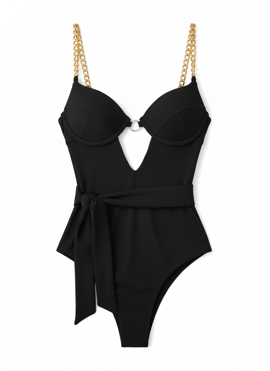 BUYCO Female Fitted Lace-up Hollow Out with Metal Chain One Piece