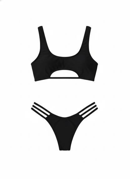 BUYCO Female Fitted Natural Waist Solid Two-Piece Bikini Set