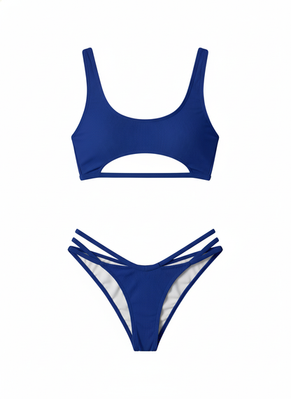 BUYCO Female Fitted Natural Waist Solid Two-Piece Bikini Set