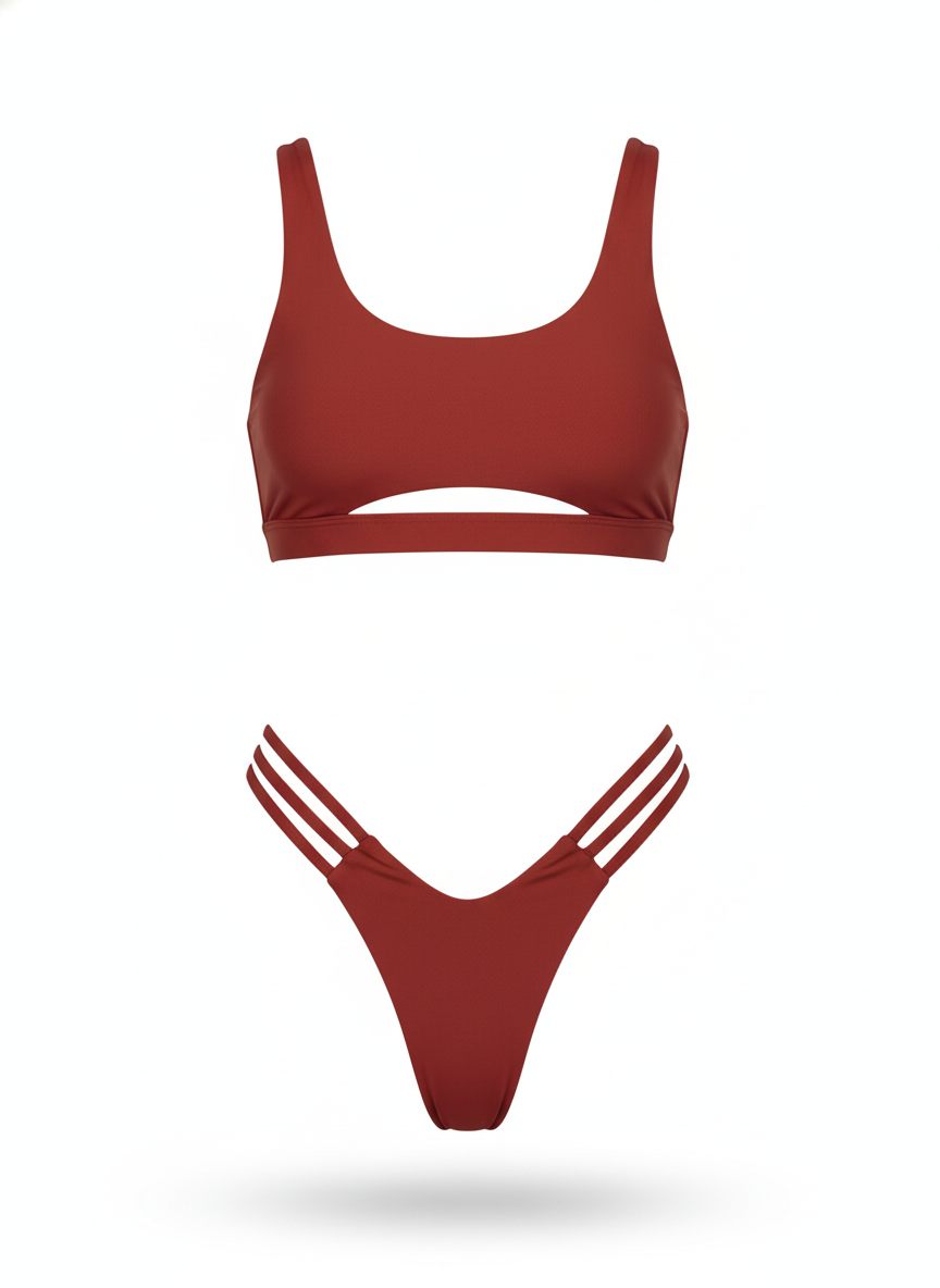 BUYCO Female Fitted Natural Waist Solid Two-Piece Bikini Set