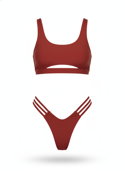 BUYCO Female Fitted Natural Waist Solid Two-Piece Bikini Set