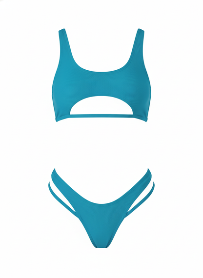 BUYCO Female Fitted Natural Waist Solid Two-Piece Bikini Set