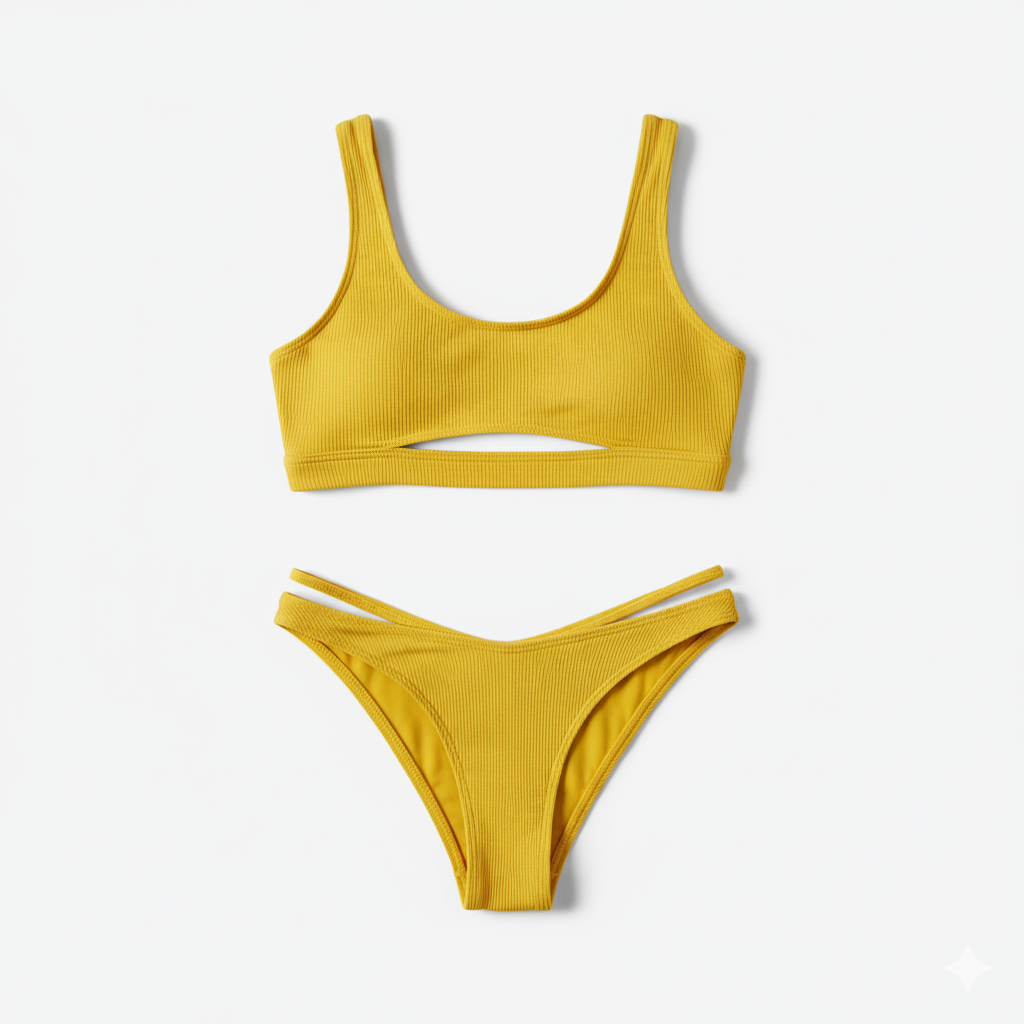 BUYCO Female Fitted Natural Waist Solid Two-Piece Bikini Set