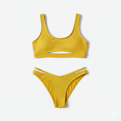 BUYCO Female Fitted Natural Waist Solid Two-Piece Bikini Set