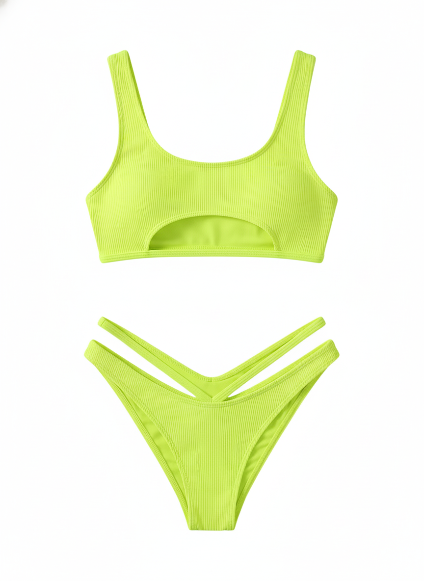 BUYCO Female Fitted Natural Waist Solid Two-Piece Bikini Set