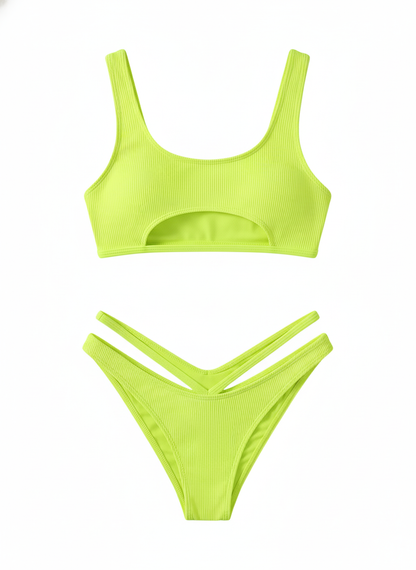 BUYCO Female Fitted Natural Waist Solid Two-Piece Bikini Set