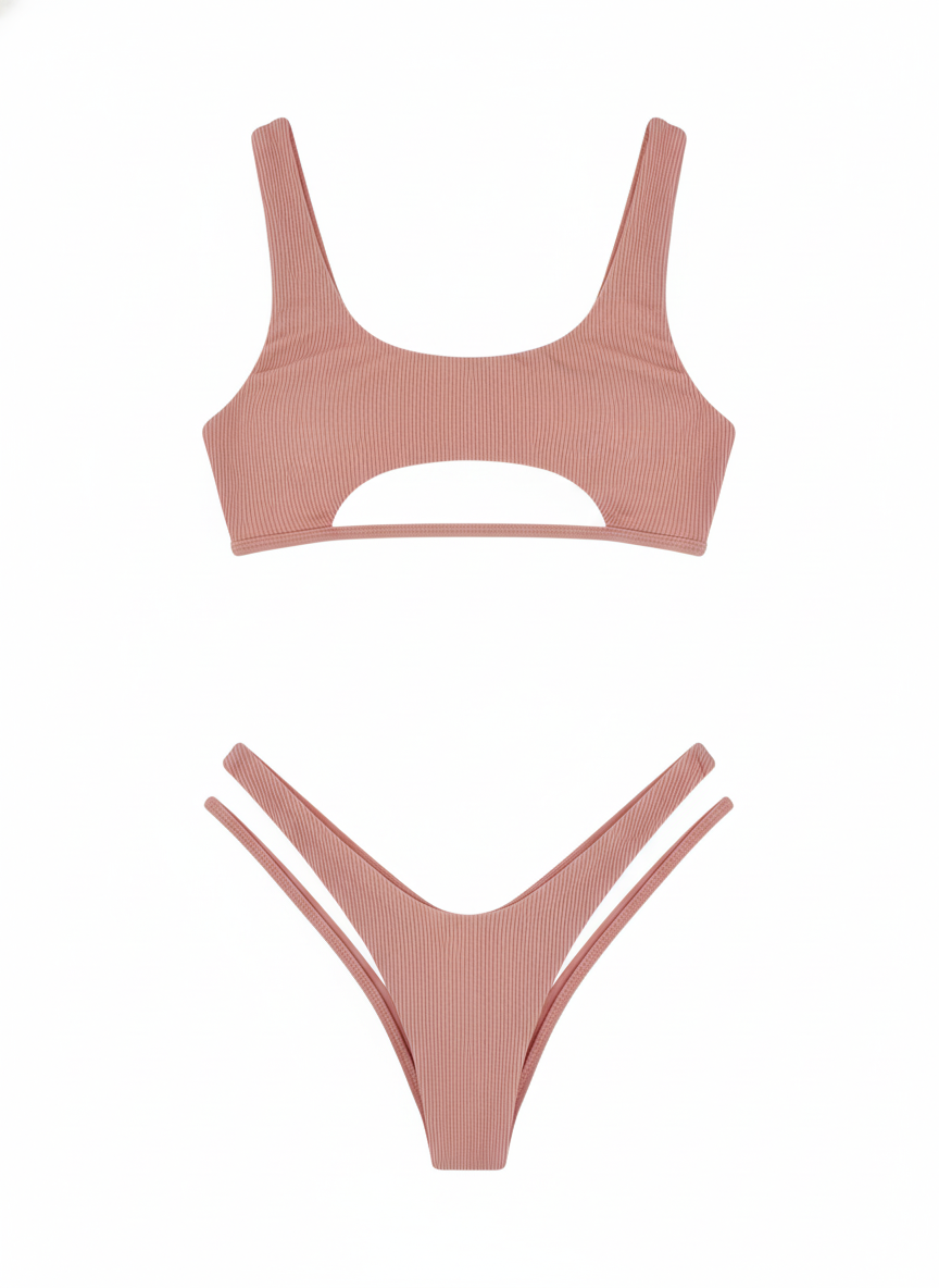 BUYCO Female Fitted Natural Waist Solid Two-Piece Bikini Set