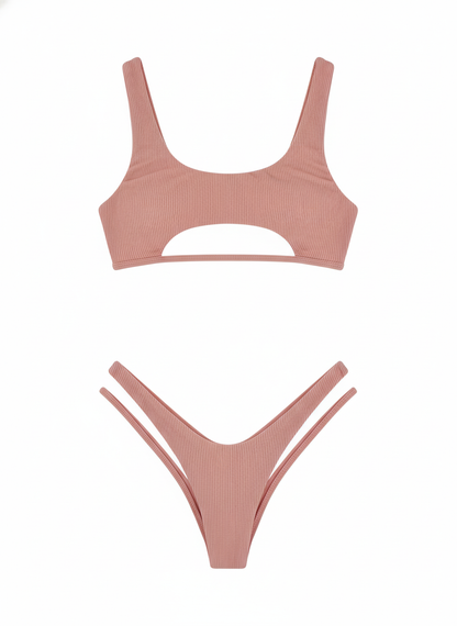 BUYCO Female Fitted Natural Waist Solid Two-Piece Bikini Set