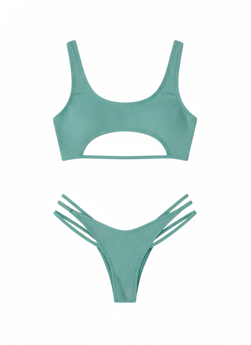 BUYCO Female Fitted Natural Waist Solid Two-Piece Bikini Set