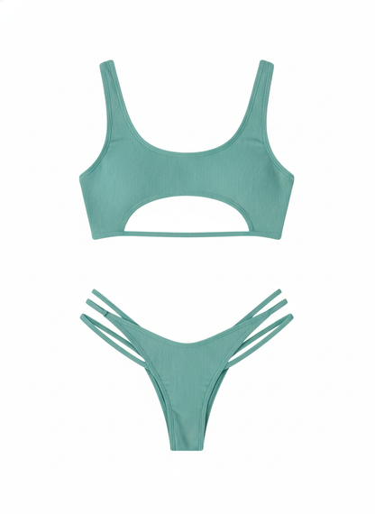 BUYCO Female Fitted Natural Waist Solid Two-Piece Bikini Set