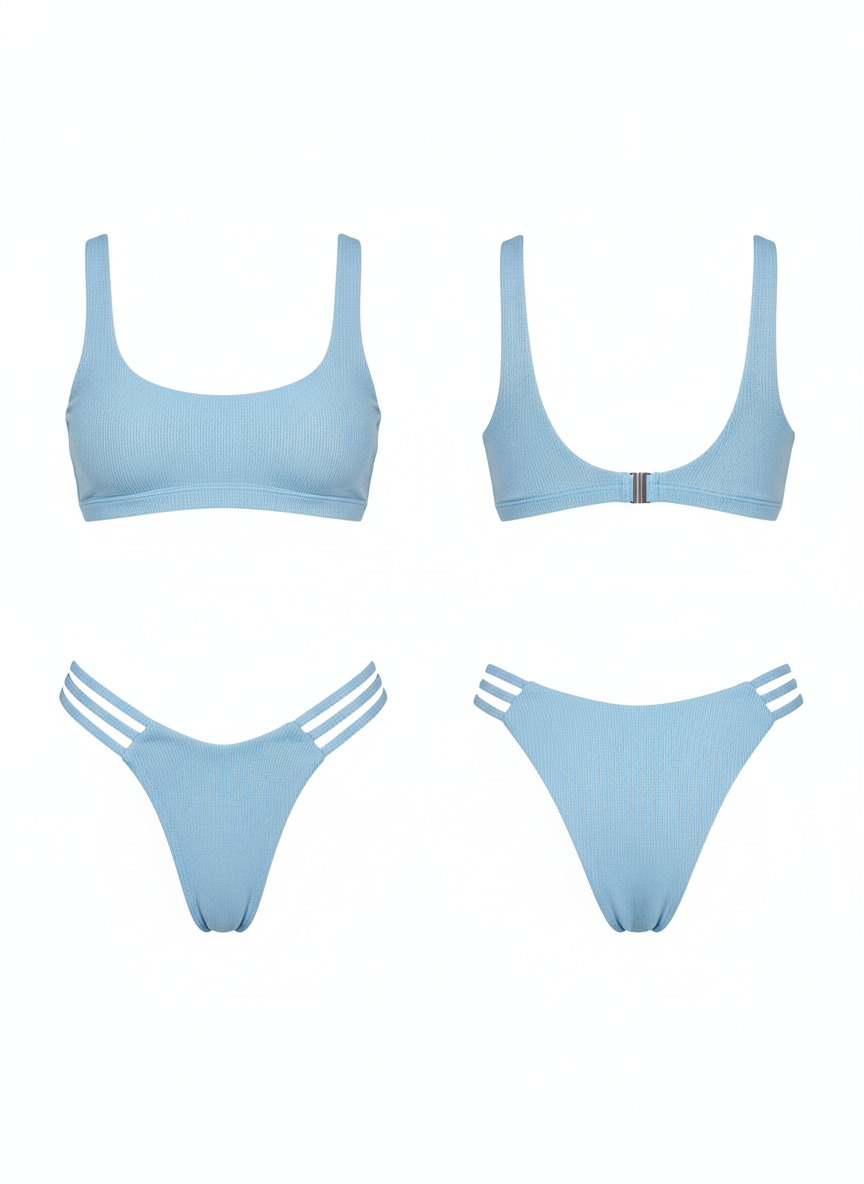 BUYCO Female Fitted Natural Waist Solid Two-Piece Bikini Set