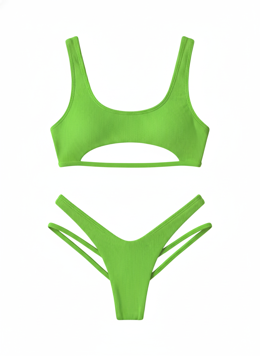 BUYCO Female Fitted Natural Waist Solid Two-Piece Bikini Set
