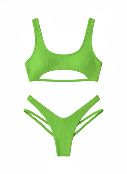 BUYCO Female Fitted Natural Waist Solid Two-Piece Bikini Set