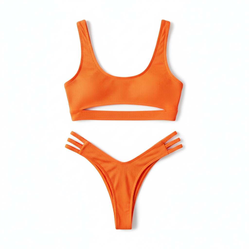 BUYCO Female Fitted Natural Waist Solid Two-Piece Bikini Set