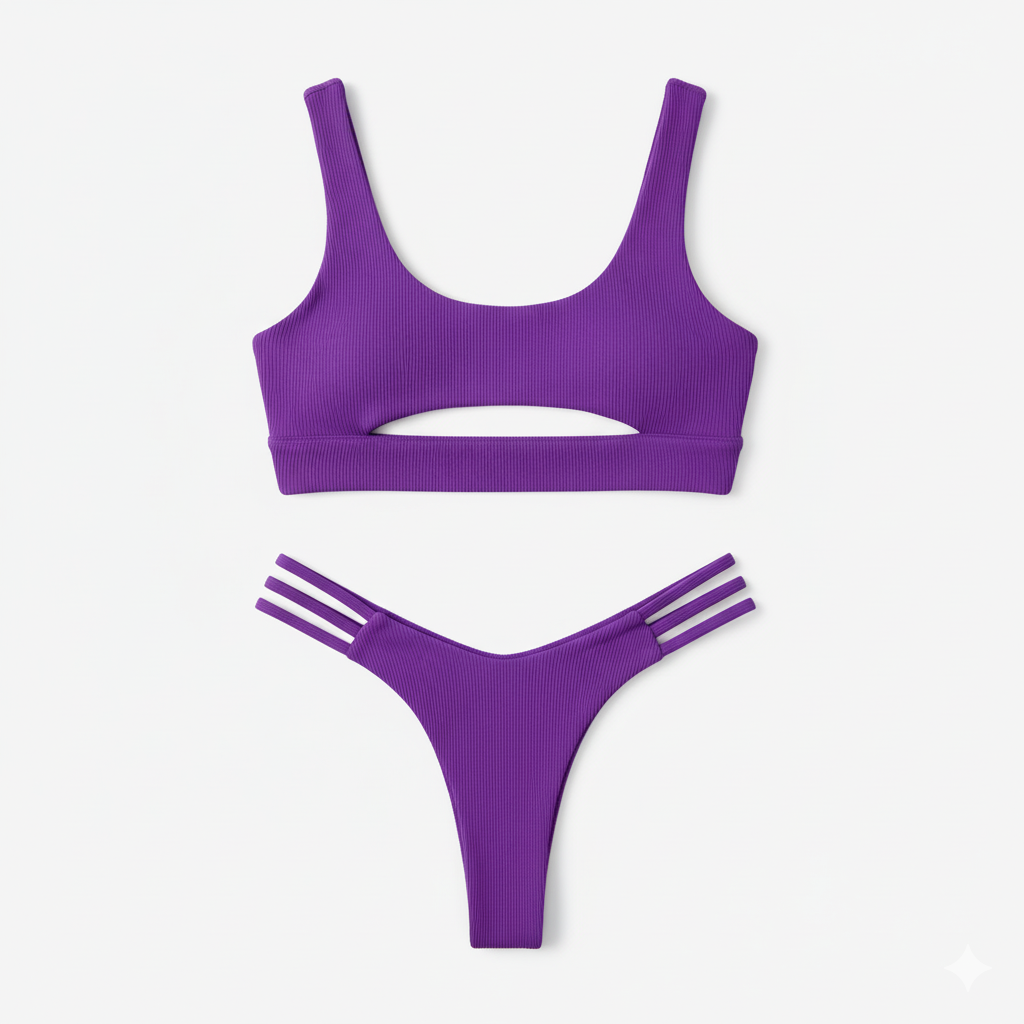 BUYCO Female Fitted Natural Waist Solid Two-Piece Bikini Set