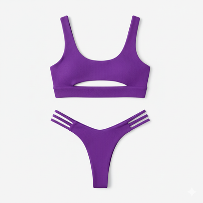 BUYCO Female Fitted Natural Waist Solid Two-Piece Bikini Set