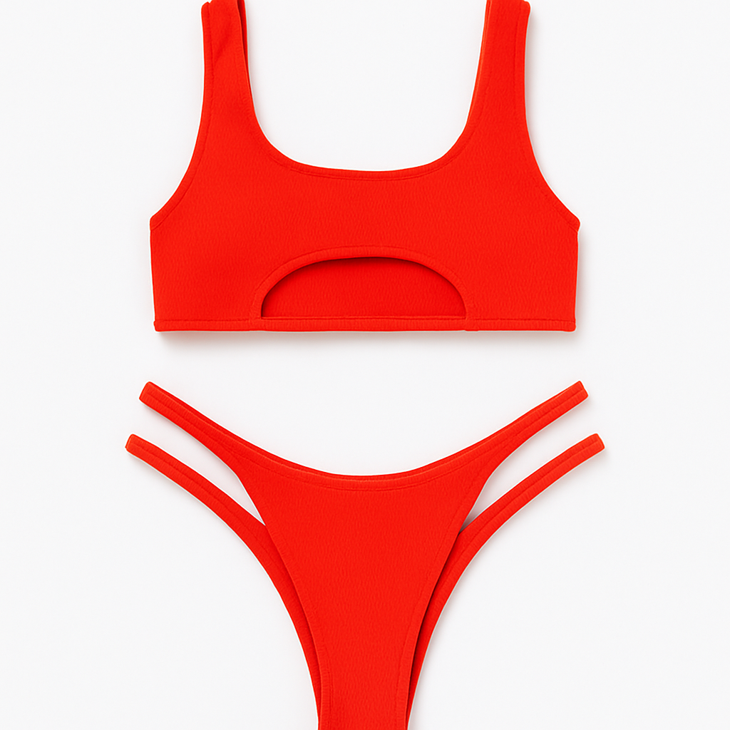 BUYCO Female Fitted Natural Waist Solid Two-Piece Bikini Set