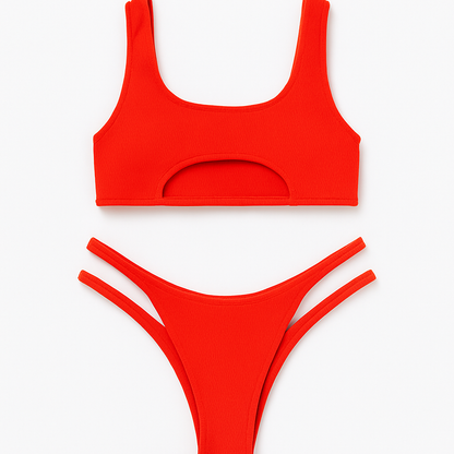 BUYCO Female Fitted Natural Waist Solid Two-Piece Bikini Set