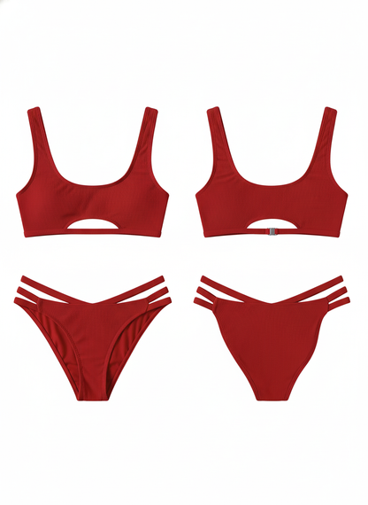 BUYCO Female Fitted Natural Waist Solid Two-Piece Bikini Set