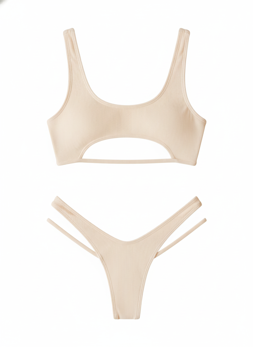 BUYCO Female Fitted Natural Waist Solid Two-Piece Bikini Set