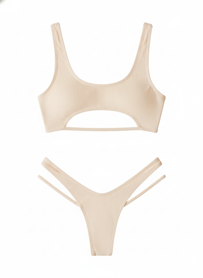 BUYCO Female Fitted Natural Waist Solid Two-Piece Bikini Set