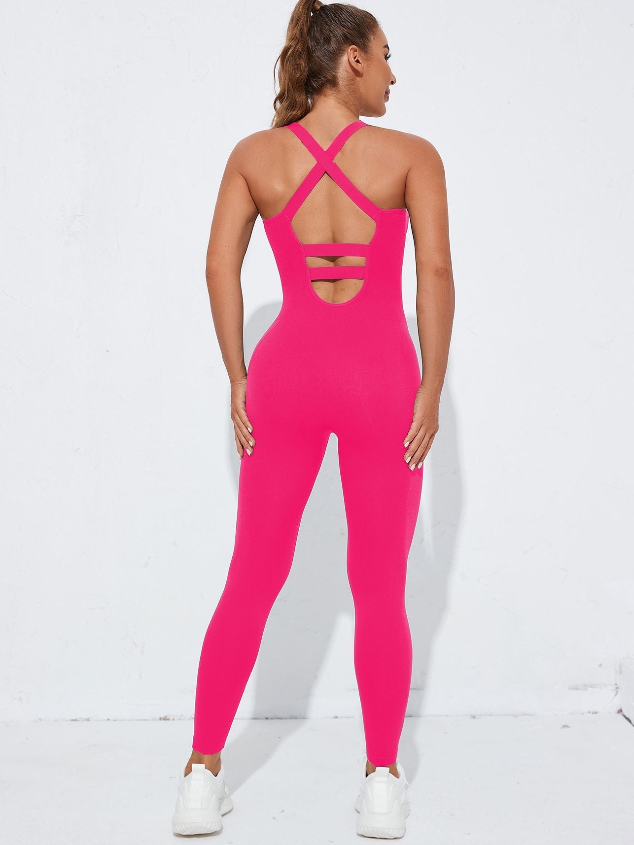 BUYCO Female Cross Back Hollow Out Quick Dry Jumpsuit