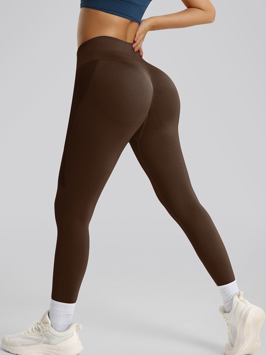 BUYCO Female Quick-dry Seamless Hip-lift Ruched Back Leggings