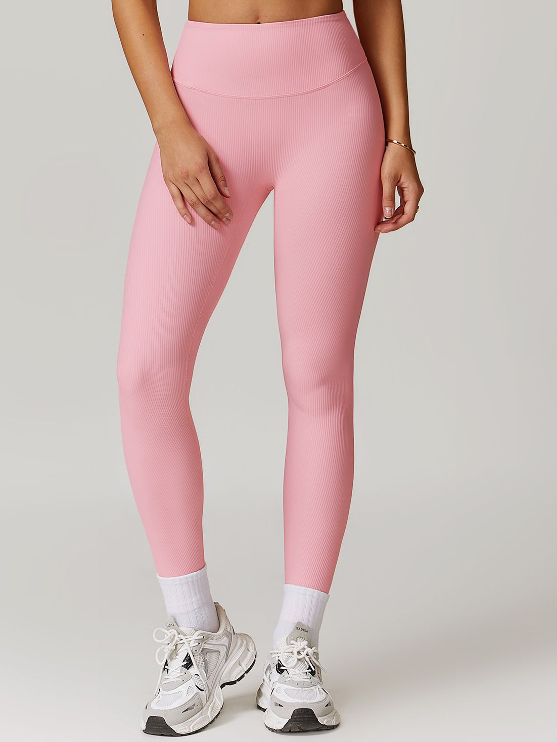 BUYCO Female Ribbed High-waisted Hip-lift Quick Dry Elastic Tight Leggings