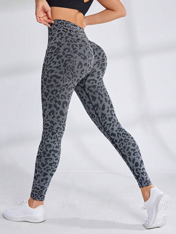 BUYCO Female Leopard Print Elastic Tight Ruched Back Leggings